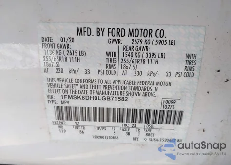 2020 Ford Explorer Xlt z USA, uszkodzony, nr VIN 1FMSK8DH0LGB71582